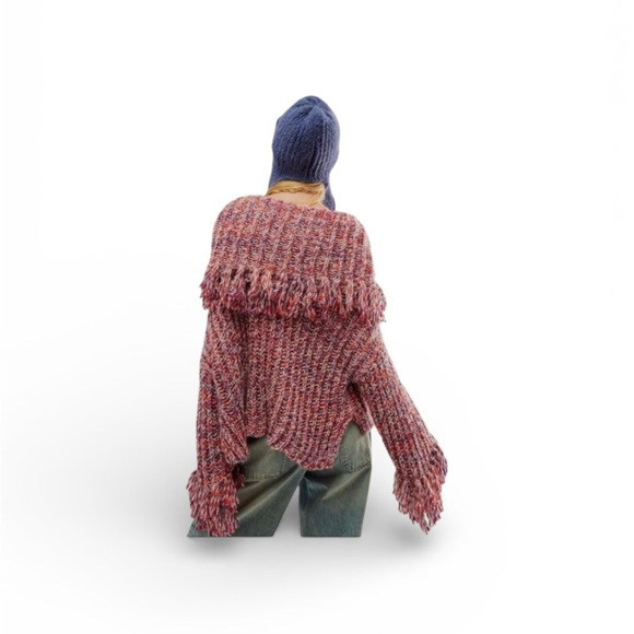 Free People FP One Kinsley Fringe Cowl-neck Sweater Sz-Xsmall - Picture 5 of 7